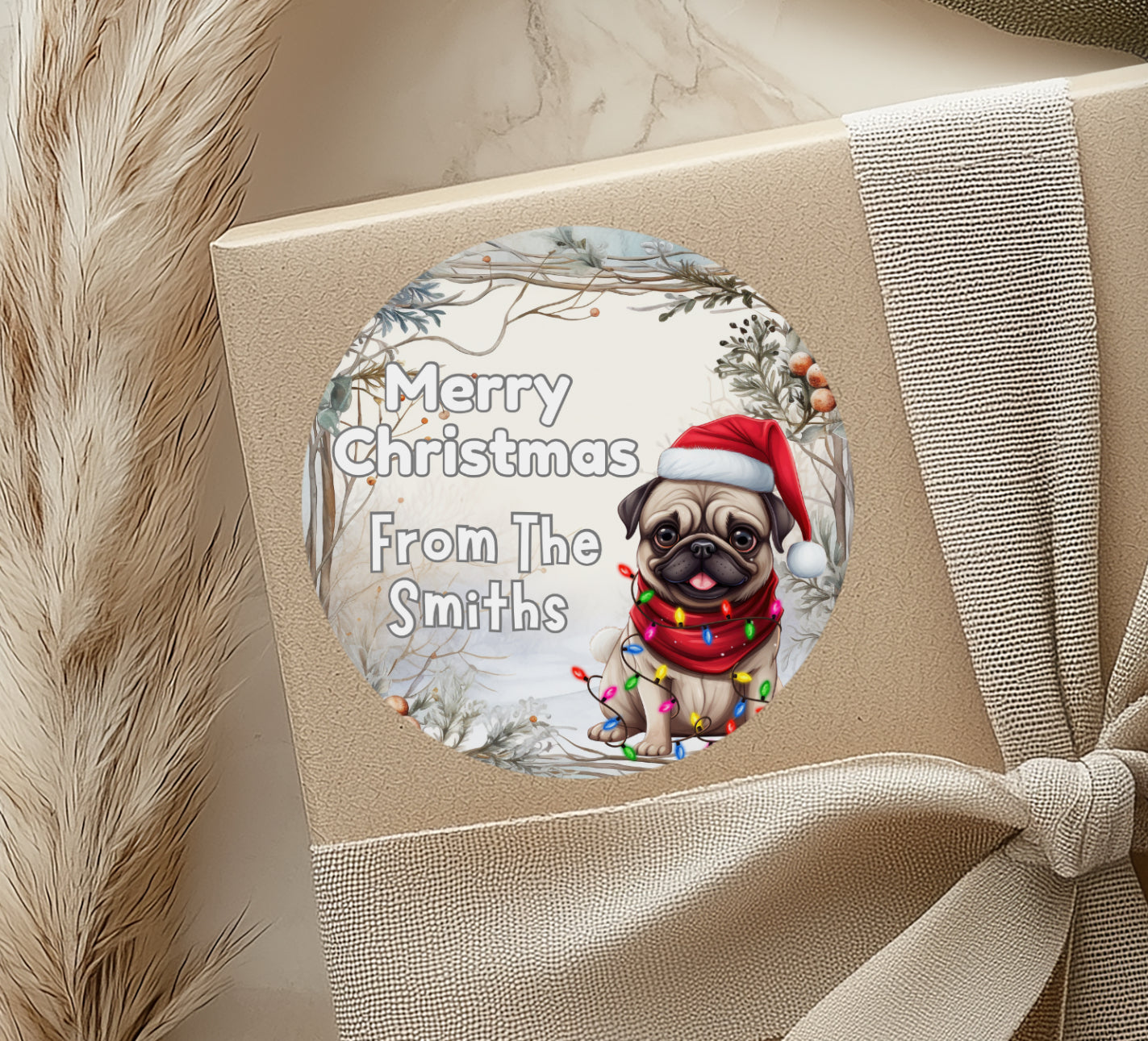 Pug theme Christmas Sticker
