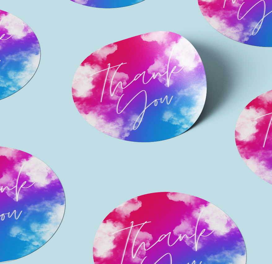 Pink and Blue cloud thank you stickers