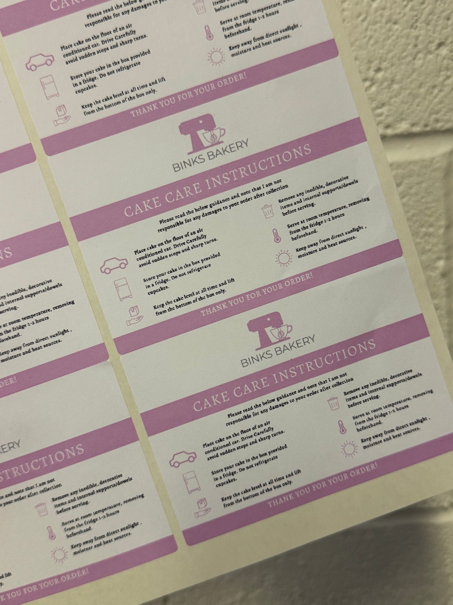 Cake Care Stickers (8 A Set)